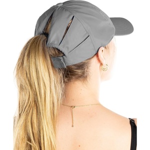 image:imageFunky Junque Womens Ponytail Hat  High amp Messy Bun Baseball Cap with 5Slit Design MoistureWicking Sports HatsLight Grey