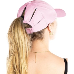 image:imageFunky Junque Womens Ponytail Hat  High amp Messy Bun Baseball Cap with 5Slit Design MoistureWicking Sports HatsLight Pink