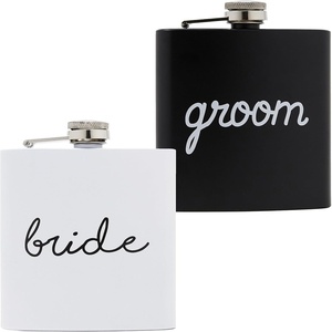 image:imageHidden Hip Flask  6 Pack 1 Bride White amp 5 Squad Black  Stainless steel hip flask with etched sayings for weddings bachelor parties bachelorette getaways amp celebrations2 Pack Groom Black  Bride White