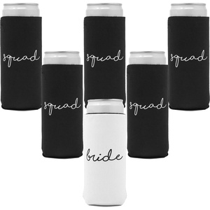 image:imageSlim Can Cooler  6 Pack Squad  Bridal Slim can cooler with bride amp bquad script for bachelorette parties girls nights getaways amp wedding favors6 Pack 1 Bride White  5 Squad Black
