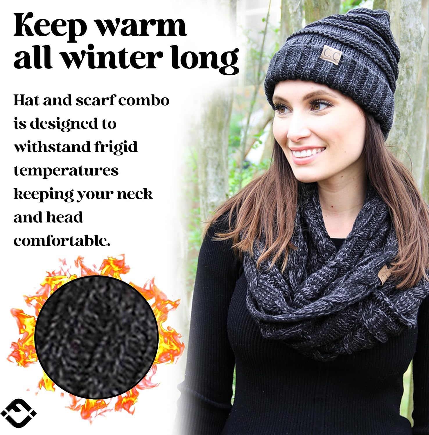 image:imageFunky Junque Slouchy Beanie amp Infinity Scarf Gift Set  Matching Winter Accessories Sets for Women Oversized Hat and ScarvesAn Onyx Black Tricolor Mix