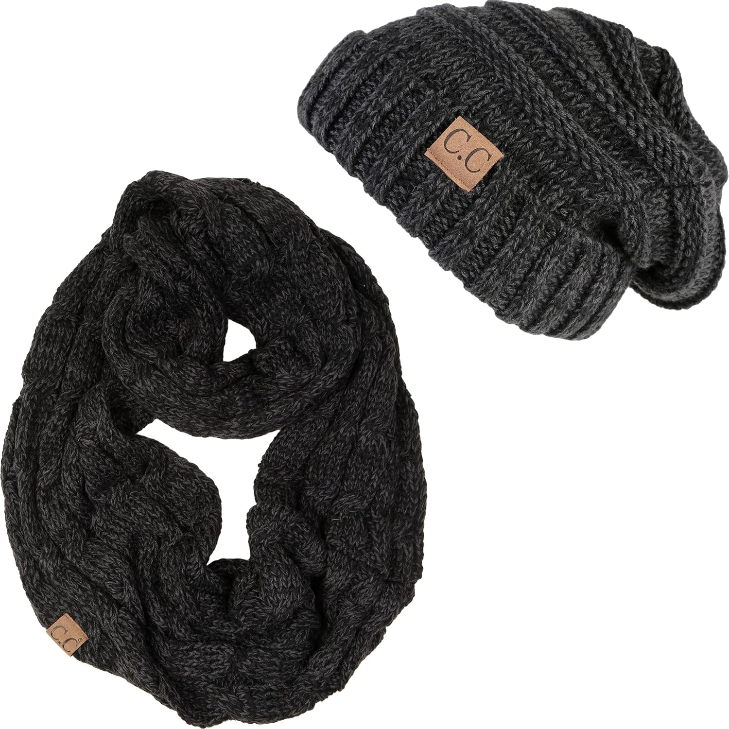image:imageFunky Junque Slouchy Beanie amp Infinity Scarf Gift Set  Matching Winter Accessories Sets for Women Oversized Hat and ScarvesAn Onyx Black Tricolor Mix