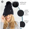 image:imageFunky Junque Basics Womens Pom Pom Beanie Winter Hats Cute Diagonal Pattern Fleece Lined Warm Stocking Caps Pompom TobogganBlack