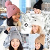 image:imageFunky Junque Basics Womens Pom Pom Beanie Winter Hats Cute Diagonal Pattern Fleece Lined Warm Stocking Caps Pompom TobogganBrown