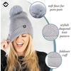 image:imageFunky Junque Basics Womens Pom Pom Beanie Winter Hats Cute Diagonal Pattern Fleece Lined Warm Stocking Caps Pompom TobogganGrey