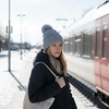 image:imageFunky Junque Basics Womens Pom Pom Beanie Winter Hats Cute Diagonal Pattern Fleece Lined Warm Stocking Caps Pompom TobogganGrey
