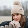 image:imageFunky Junque Basics Womens Pom Pom Beanie Winter Hats Cute Soft Warm Stocking Caps Ribbed Knit Cold Weather Toboggan PompomBeige