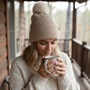 image:imageFunky Junque Basics Womens Pom Pom Beanie Winter Hats Cute Soft Warm Stocking Caps Ribbed Knit Cold Weather Toboggan PompomBeige