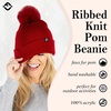 image:imageFunky Junque Basics Womens Pom Pom Beanie Winter Hats Cute Soft Warm Stocking Caps Ribbed Knit Cold Weather Toboggan PompomBurgundy