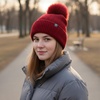 image:imageFunky Junque Basics Womens Pom Pom Beanie Winter Hats Cute Soft Warm Stocking Caps Ribbed Knit Cold Weather Toboggan PompomBurgundy