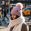 image:imageFunky Junque Basics Womens Pom Pom Beanie Winter Hats Cute Soft Warm Stocking Caps Ribbed Knit Cold Weather Toboggan PompomPink