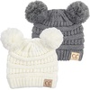 image:imageFunky Junque Double Pom Pom Baby Beanie  Newborn Girl Winter Hat 012 Months Cute Cozy Knit Infant Beanies for Cold Weather2 Pack  Ivory  Heather Grey  Double Pom