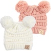 image:imageFunky Junque Double Pom Pom Baby Beanie  Newborn Girl Winter Hat 012 Months Cute Cozy Knit Infant Beanies for Cold Weather2 Pack  Ivory  Indi Pink  Double Pom