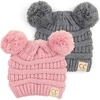 image:imageFunky Junque Double Pom Pom Baby Beanie  Newborn Girl Winter Hat 012 Months Cute Cozy Knit Infant Beanies for Cold Weather2 Pack Pale Pink  Heather Grey  Double Pom