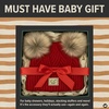 image:imageFunky Junque Double Pom Pom Baby Beanie  Newborn Girl Winter Hat 012 Months Cute Cozy Knit Infant Beanies for Cold WeatherDiagonal Basketweave  Red Double Pom