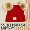 image:imageFunky Junque Double Pom Pom Baby Beanie  Newborn Girl Winter Hat 012 Months Cute Cozy Knit Infant Beanies for Cold WeatherDiagonal Basketweave  Red Double Pom