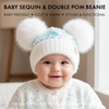 image:imageFunky Junque Double Pom Pom Baby Beanie  Newborn Girl Winter Hat 012 Months Cute Cozy Knit Infant Beanies for Cold WeatherSequin  White