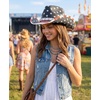 image:imageFunky Junque Embroidered Band Decorative Cowgirl Hat  Patriotic straw cowboy hat with breathable woven design stretchy fit and sun protection for rodeos festivals amp moreAmerican Flag W Star Studs