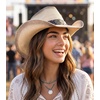 image:imageFunky Junque Embroidered Band Decorative Cowgirl Hat  Patriotic straw cowboy hat with breathable woven design stretchy fit and sun protection for rodeos festivals amp moreStar Buckle W Weaved Trim