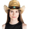 image:imageFunky Junque Embroidered Band Decorative Cowgirl Hat  Patriotic straw cowboy hat with breathable woven design stretchy fit and sun protection for rodeos festivals amp moreTurquoise Stud W Embroidered Floral Trim  Natural