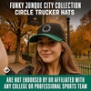 image:imageFunky Junque Embroidered Circle City Trucker Hat Mens Snapback Cap  Cotton trucker cap with embroidered city graphic for game day sports gifting amp everyday street styleBoston  GreenBlack
