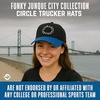 image:imageFunky Junque Embroidered Circle City Trucker Hat Mens Snapback Cap  Cotton trucker cap with embroidered city graphic for game day sports gifting amp everyday street styleDetroit  BlackBlue