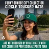 image:imageFunky Junque Embroidered Circle City Trucker Hat Mens Snapback Cap  Cotton trucker cap with embroidered city graphic for game day sports gifting amp everyday street stylePhiladelphia  GreenBlack
