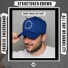 image:imageFunky Junque Embroidered Circle City Trucker Hat Mens Snapback Cap  Cotton trucker cap with embroidered city graphic for game day sports gifting amp everyday street styleLos Angeles  Blue