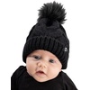 image:imageFunky Junque Fleece Lined Baby Beanie  Soft Cozy Cable Knit Winter Hat with Pom Pom for Infants 012 MonthsBlack