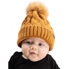 image:imageFunky Junque Fleece Lined Baby Beanie  Soft Cozy Cable Knit Winter Hat with Pom Pom for Infants 012 MonthsTan
