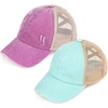 image:imageFunky Junque Girls Criss Cross Ponytail Baseball Cap Kids Messy Bun Hat  Lightweight mesh cap with criss cross elastic bands for camping playgrounds softball volleyball amp recess2 Pack Grape  Mint