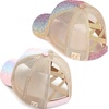 image:imageFunky Junque Girls Criss Cross Ponytail Baseball Cap Kids Messy Bun Hat  Lightweight mesh cap with criss cross elastic bands for camping playgrounds softball volleyball amp recess2 Pack Mermaid  Unicorn Ombre Glitter