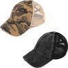image:imageFunky Junque Girls Criss Cross Ponytail Baseball Cap Kids Messy Bun Hat  Lightweight mesh cap with criss cross elastic bands for camping playgrounds softball volleyball amp recess2 Pack Black  Camo Olive