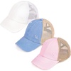 image:imageFunky Junque Girls Criss Cross Ponytail Baseball Cap Kids Messy Bun Hat  Lightweight mesh cap with criss cross elastic bands for camping playgrounds softball volleyball amp recess3 Pack White  Blue Moon  Light Pink