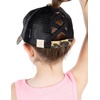 image:imageFunky Junque Girls Criss Cross Ponytail Baseball Cap Kids Messy Bun Hat  Lightweight mesh cap with criss cross elastic bands for camping playgrounds softball volleyball amp recessLeopard Washed