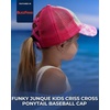 image:imageFunky Junque Girls Criss Cross Ponytail Baseball Cap Kids Messy Bun Hat  Lightweight mesh cap with criss cross elastic bands for camping playgrounds softball volleyball amp recess1 Tie Dye  Cotton Candy