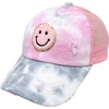 image:imageFunky Junque Girls Criss Cross Ponytail Baseball Cap Kids Messy Bun Hat  Lightweight mesh cap with criss cross elastic bands for camping playgrounds softball volleyball amp recessSmiley Face  Tie Dye Baby PinkPink