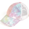 image:imageFunky Junque Girls Criss Cross Ponytail Baseball Cap Kids Messy Bun Hat  Lightweight mesh cap with criss cross elastic bands for camping playgrounds softball volleyball amp recess1 Tie Dye  Cotton Candy