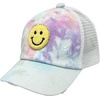 image:imageFunky Junque Girls Criss Cross Ponytail Baseball Cap Kids Messy Bun Hat  Lightweight mesh cap with criss cross elastic bands for camping playgrounds softball volleyball amp recessSmiley  Tie Dye Cotton CandyYellow