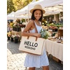 image:imageFunky Junque Large Canvas Tote Bag Womens Beach Shoulder Purse  Oversized canvas tote with interior slip pocket for beach trips pool park farmers markets amp grocery runsHello Weekend
