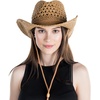 image:imageFunky Junque Open Weave Cowboy Hats for Women  Lightweight Western Retro Beach Straw Cowgirl Hat Concerts Festivals and Western for WomenBendable Brim Open Weave W Chin Strap  Natural
