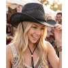image:imageFunky Junque Open Weave Cowboy Hats for Women  Lightweight Western Retro Beach Straw Cowgirl Hat Concerts Festivals and Western for WomenOpen Weave W Chin Strap  Black