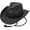 image:imageFunky Junque Open Weave Cowboy Hats for Women  Lightweight Western Retro Beach Straw Cowgirl Hat Concerts Festivals and Western for WomenOpen Weave W Chin Strap  Black
