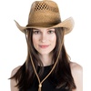 image:imageFunky Junque Open Weave Cowboy Hats for Women  Lightweight Western Retro Beach Straw Cowgirl Hat Concerts Festivals and Western for WomenOpen Weave W Chin Strap  Natural