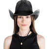 image:imageFunky Junque Open Weave Cowboy Hats for Women  Lightweight Western Retro Beach Straw Cowgirl Hat Concerts Festivals and Western for WomenOpen Weave W Chin Strap  Black