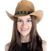 image:imageFunky Junque Open Weave Cowboy Hats for Women  Lightweight Western Retro Beach Straw Cowgirl Hat Concerts Festivals and Western for WomenTurquoise Charm Trim  Natural