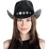 image:imageFunky Junque Open Weave Cowboy Hats for Women  Lightweight Western Retro Beach Straw Cowgirl Hat Concerts Festivals and Western for WomenTurquoise Charm Trim  Black