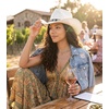 image:imageFunky Junque Open Weave Cowboy Hats for Women  Lightweight Western Retro Beach Straw Cowgirl Hat Concerts Festivals and Western for WomenTurquoise Charm Trim  White