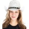 image:imageFunky Junque Open Weave Cowboy Hats for Women  Lightweight Western Retro Beach Straw Cowgirl Hat Concerts Festivals and Western for WomenTurquoise Charm Trim  White