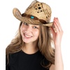 image:imageFunky Junque Raffia Cowgirl Hats for Women Western Sun Hat  Breathable woven raffia with an adjustable fit for beach days country concerts vacations rodeos amp festivalsStudded Turquoise Stone Trim